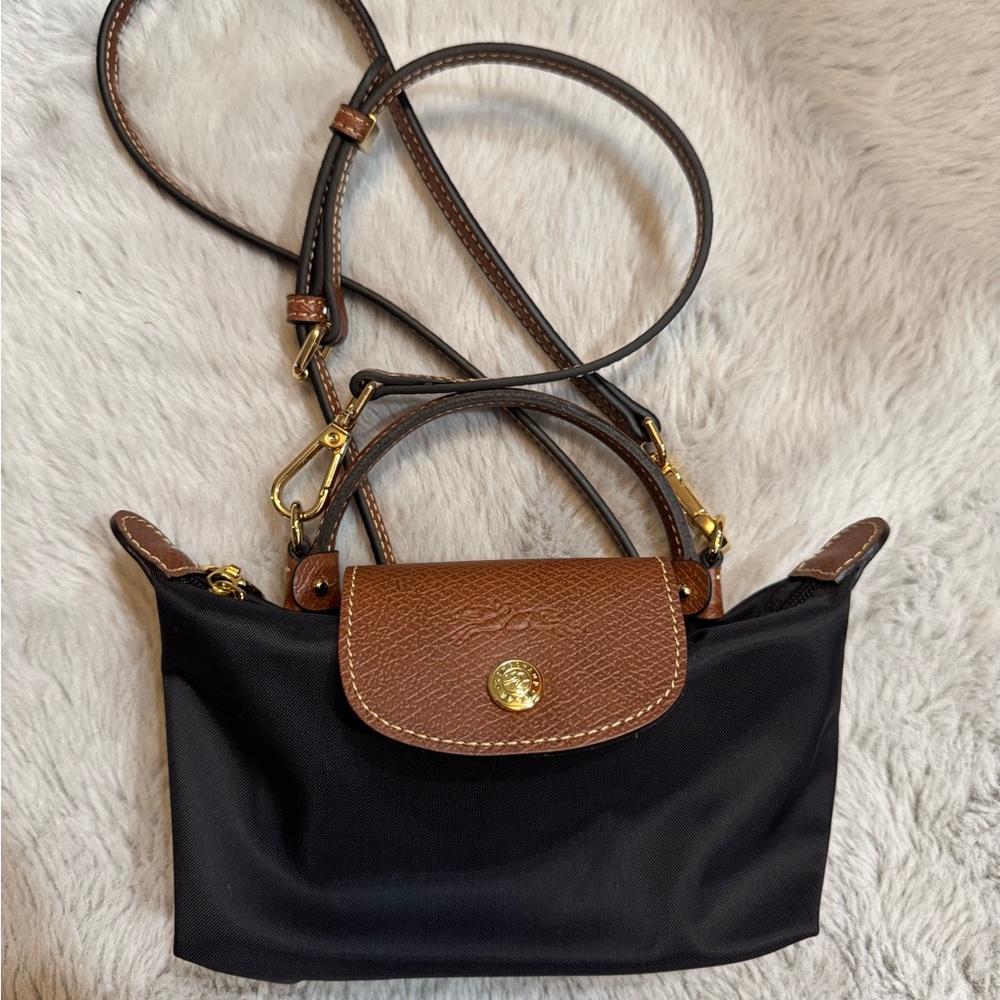 Longchamp Le Pliage  Black and Tan Crossbody Bag